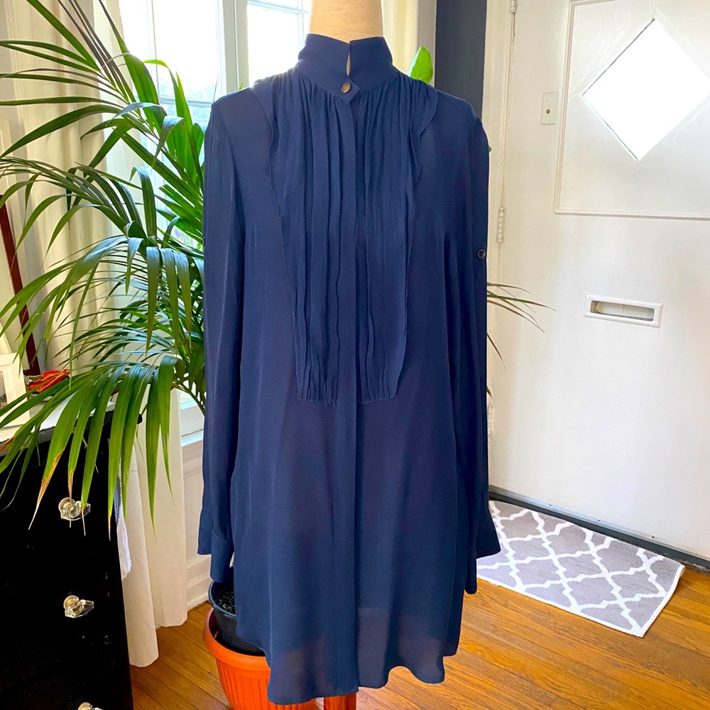 Rag & Bone navy silk knee-length button down tunic